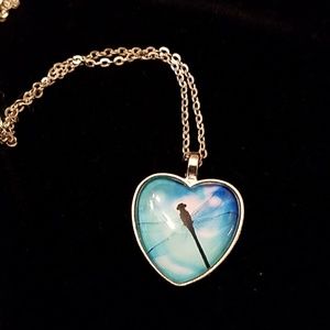 Dragonfly pendant heart necklace